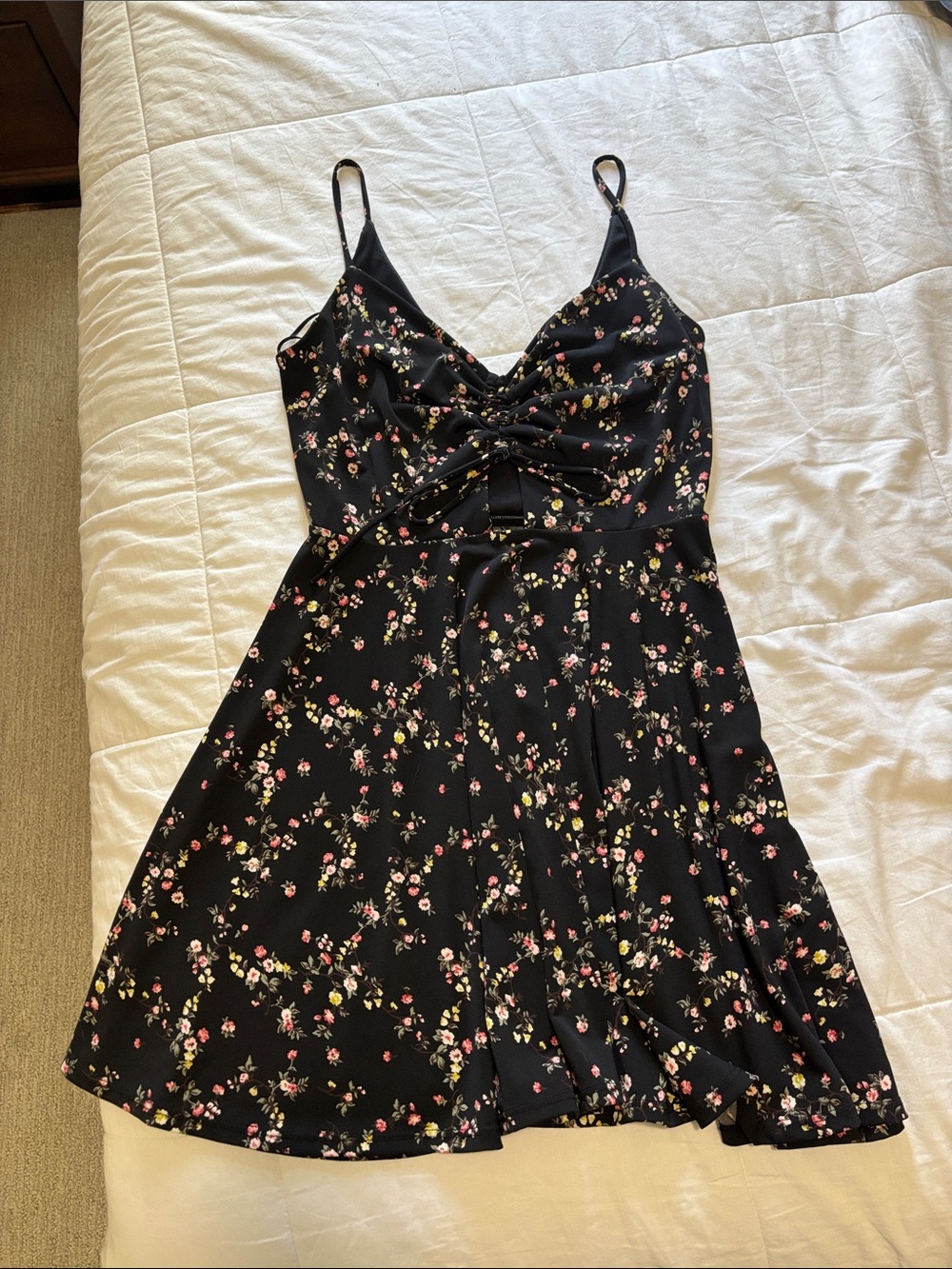 Black Floral Spaghetti Strap Dress - Elegant A-Line